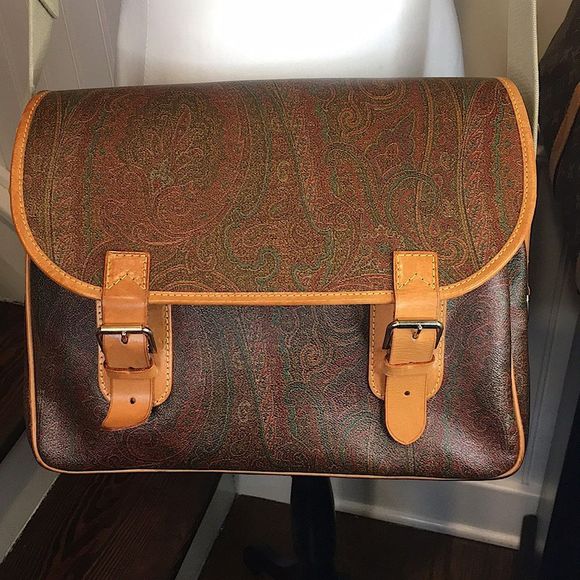 K ETRO Paisley Briefcase Laptop Crossbody Shoulder Bag Front Flap Buckle Closure - Picture 17 of 17